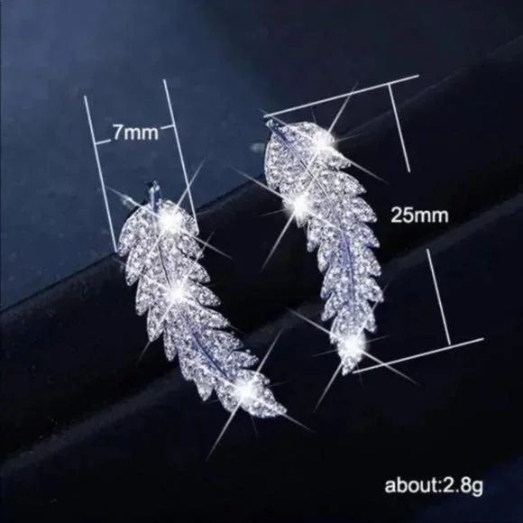 NEW DIAMOND 925 STERLING SILVER LEAF EARRINGS, BEAUTIFUL EARRINGS, CUTE EARRINGS - Picture 3 of 5